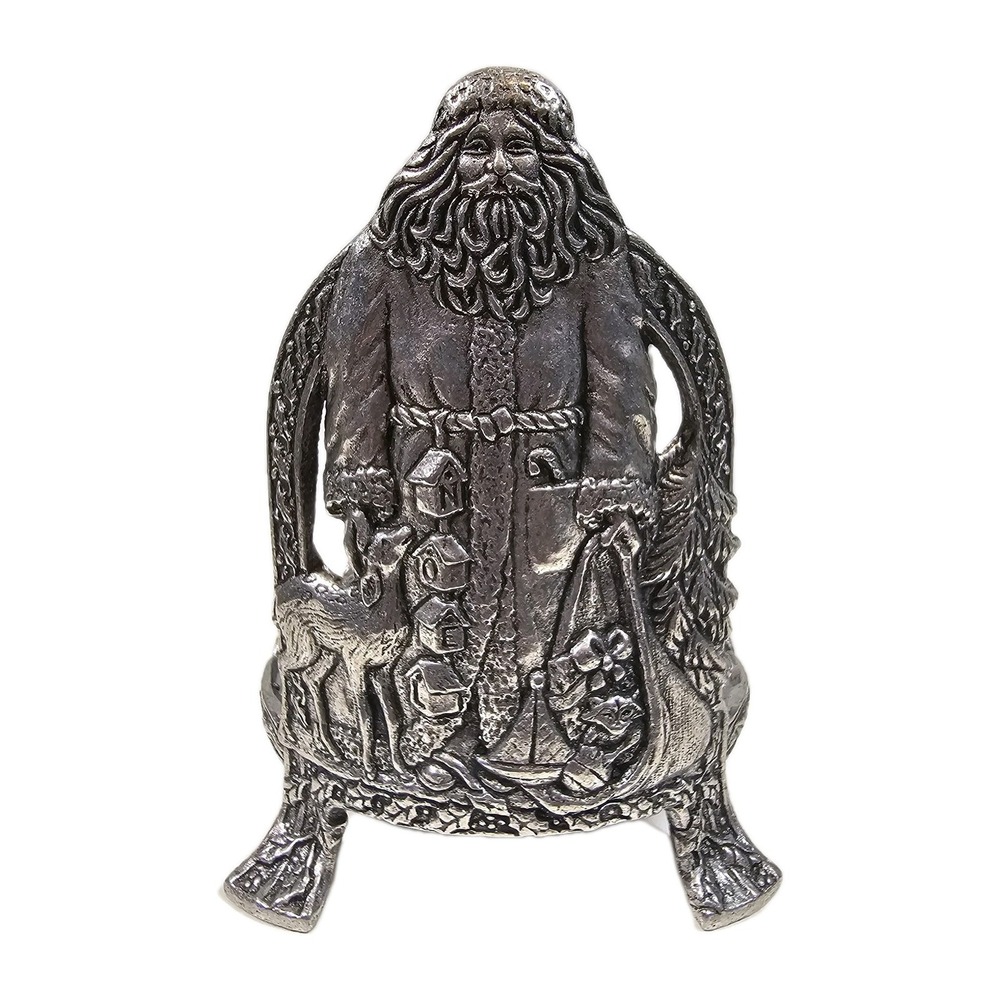 Carson VTG Christmas Santa Deer Nature Ornate Jar/Candle Holder Pewter Old World